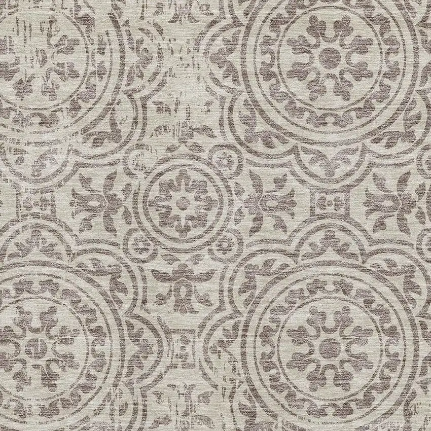 Taupe And Beige Medallion Washable Area Rug With UV Protection Photo 3