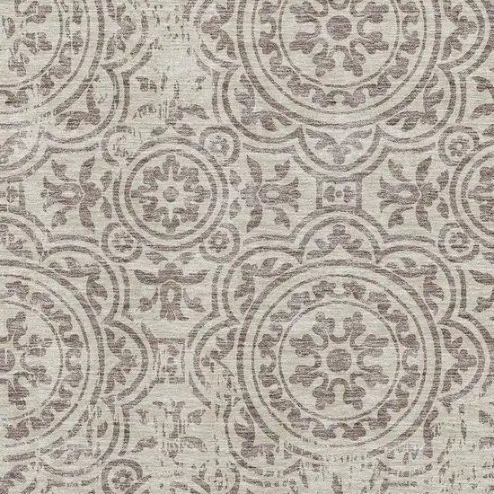 Taupe And Beige Medallion Washable Area Rug With UV Protection Photo 3