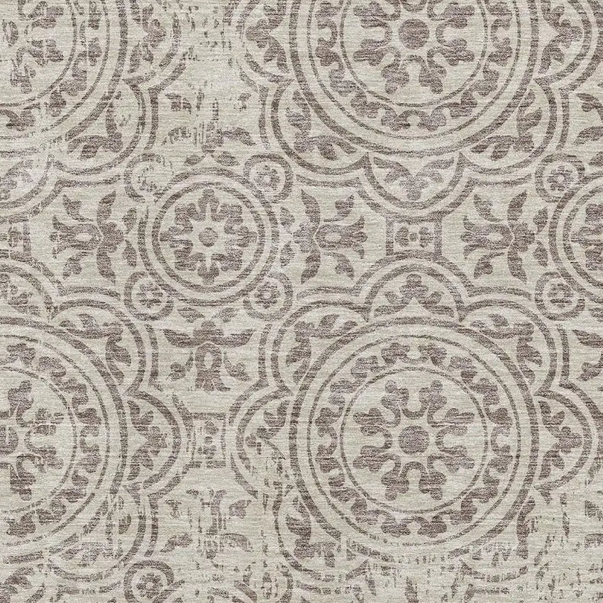 Taupe And Beige Medallion Washable Area Rug With UV Protection Photo 3