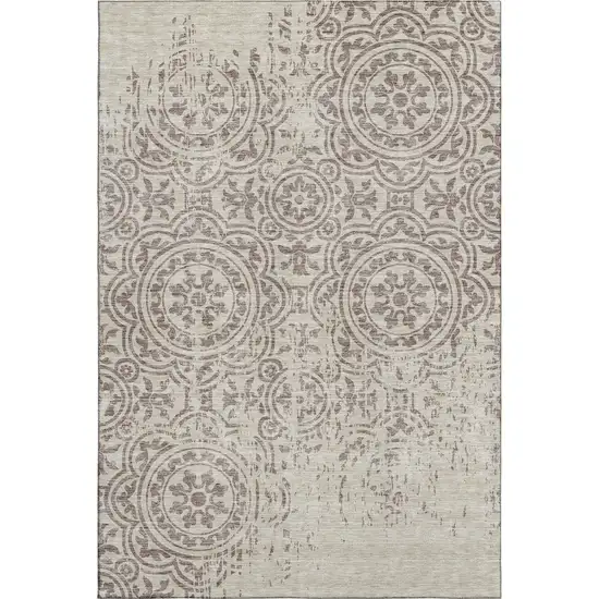 Taupe And Beige Medallion Washable Area Rug With UV Protection Photo 1