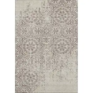 Photo of Taupe And Beige Medallion Washable Area Rug With UV Protection