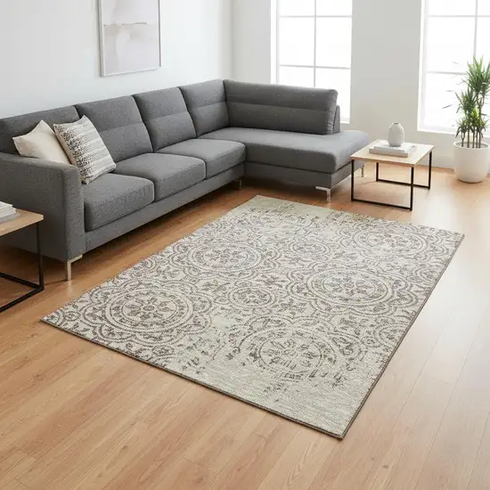 Taupe And Beige Medallion Washable Area Rug With UV Protection Photo 2