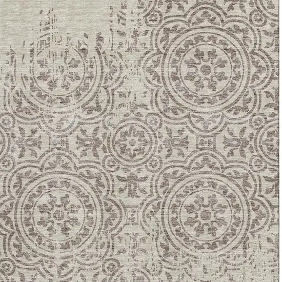 Taupe And Beige Medallion Washable Area Rug With UV Protection Photo 3