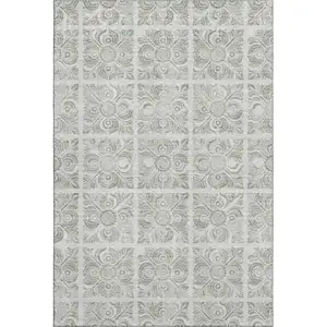 Photo of Taupe And Beige Medallion Washable Area Rug With UV Protection