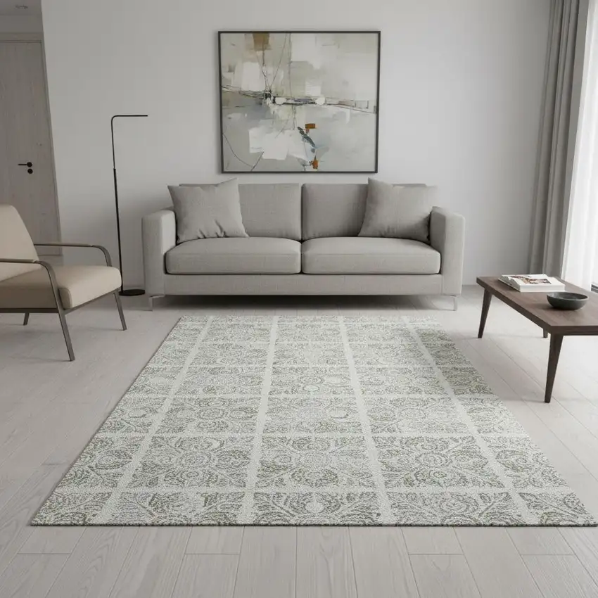 Taupe And Beige Medallion Washable Area Rug With UV Protection Photo 2