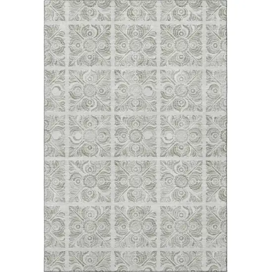 Taupe And Beige Medallion Washable Area Rug With UV Protection Photo 4
