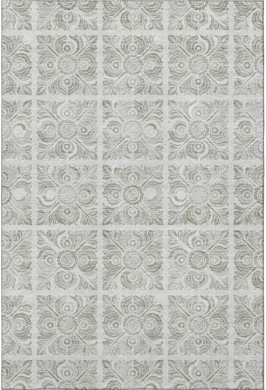 Taupe And Beige Medallion Washable Area Rug With UV Protection Photo 4