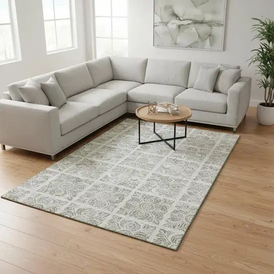 Taupe And Beige Medallion Washable Area Rug With UV Protection Photo 2