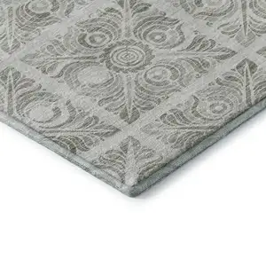 Photo of Taupe And Beige Medallion Washable Area Rug With UV Protection