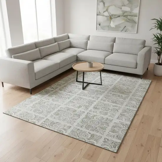 Taupe And Beige Medallion Washable Area Rug With UV Protection Photo 2