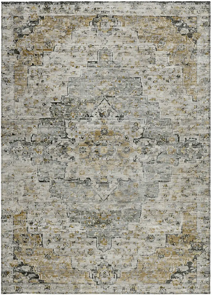 Taupe And Beige Medallion Washable Indoor Outdoor Area Rug Photo 3