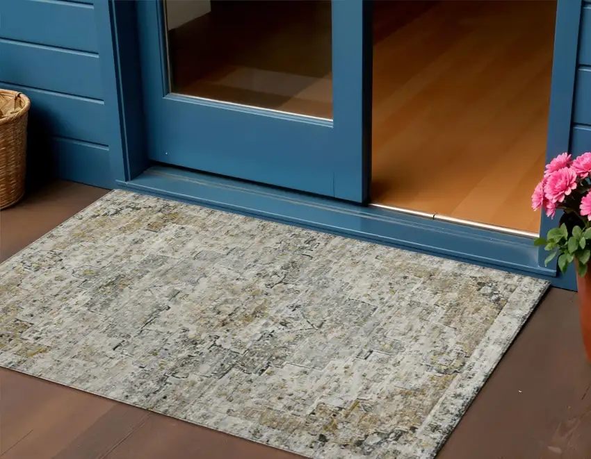 Taupe And Beige Medallion Washable Indoor Outdoor Area Rug Photo 2