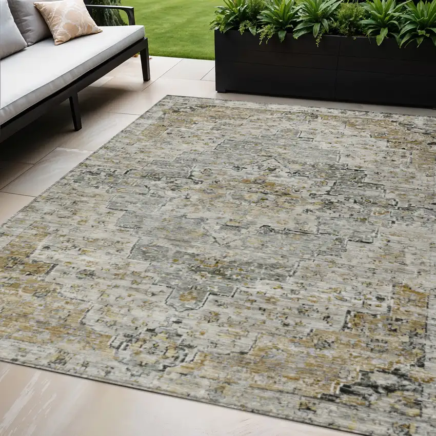 Taupe And Beige Medallion Washable Indoor Outdoor Area Rug Photo 2