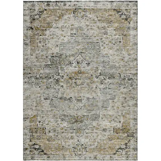 Taupe And Beige Medallion Washable Indoor Outdoor Area Rug Photo 3