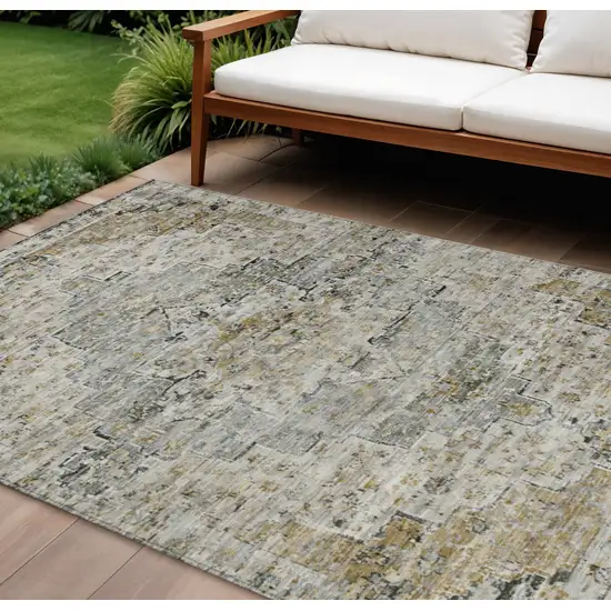 Taupe And Beige Medallion Washable Indoor Outdoor Area Rug Photo 2