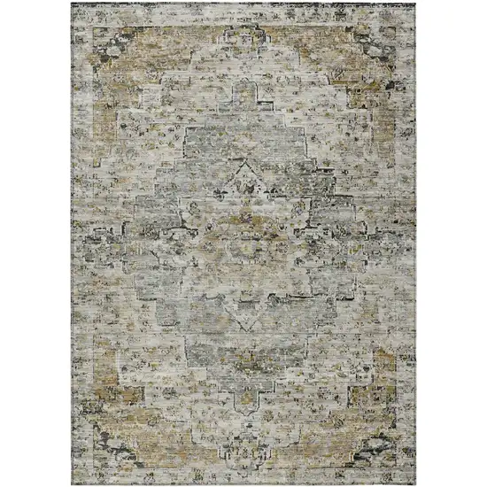 Taupe And Beige Medallion Washable Indoor Outdoor Area Rug Photo 1