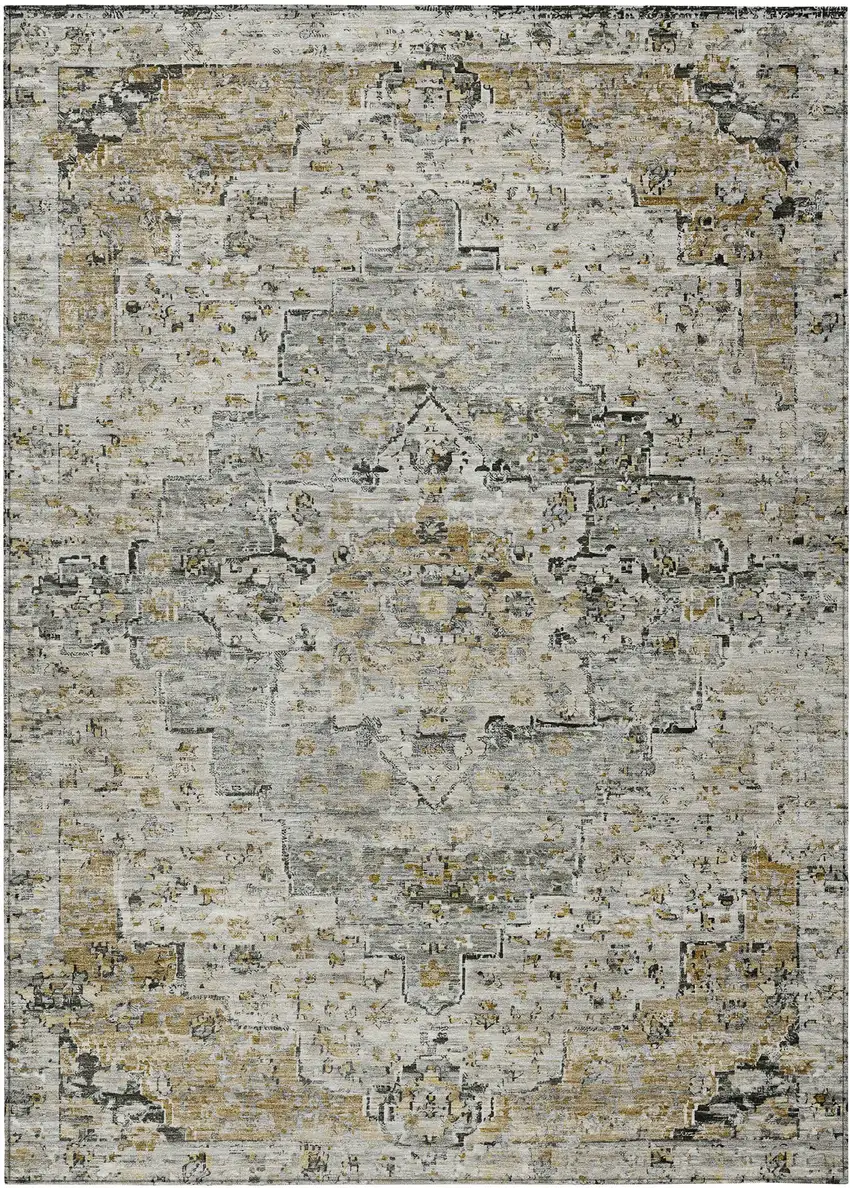 Taupe And Beige Medallion Washable Indoor Outdoor Area Rug Photo 1