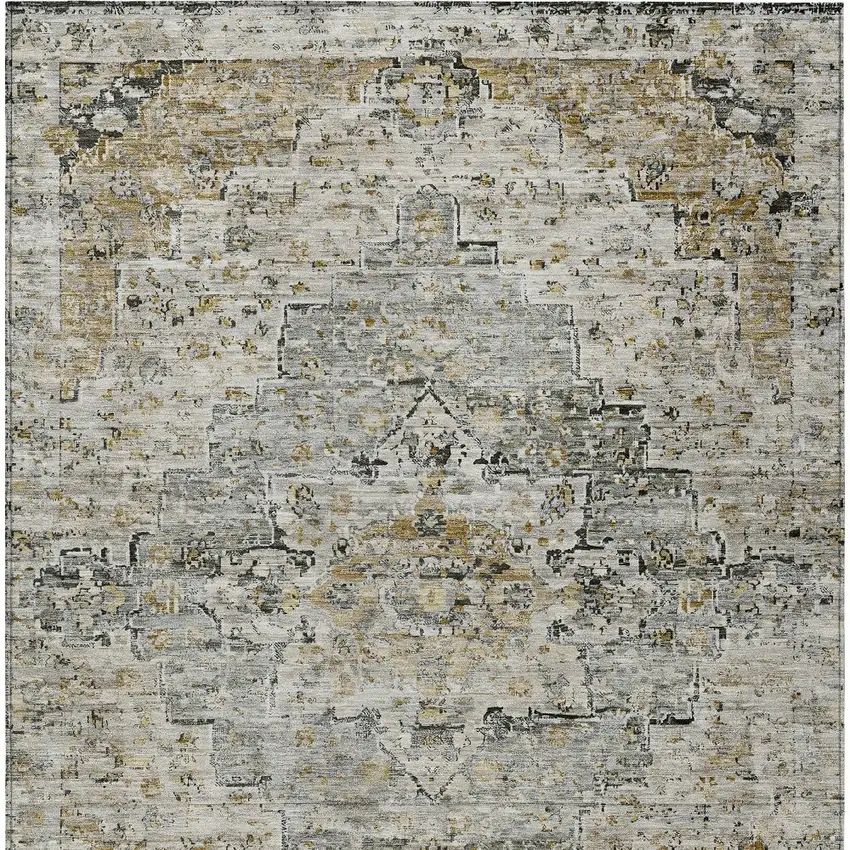 Taupe And Beige Medallion Washable Indoor Outdoor Area Rug Photo 9