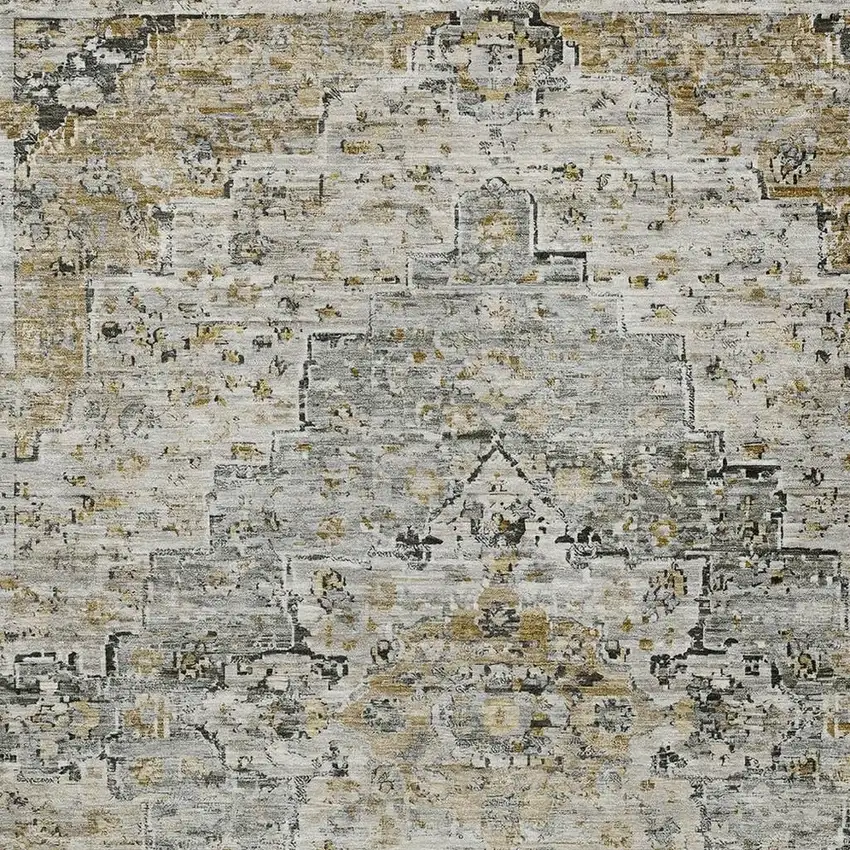 Taupe And Beige Medallion Washable Indoor Outdoor Area Rug Photo 3