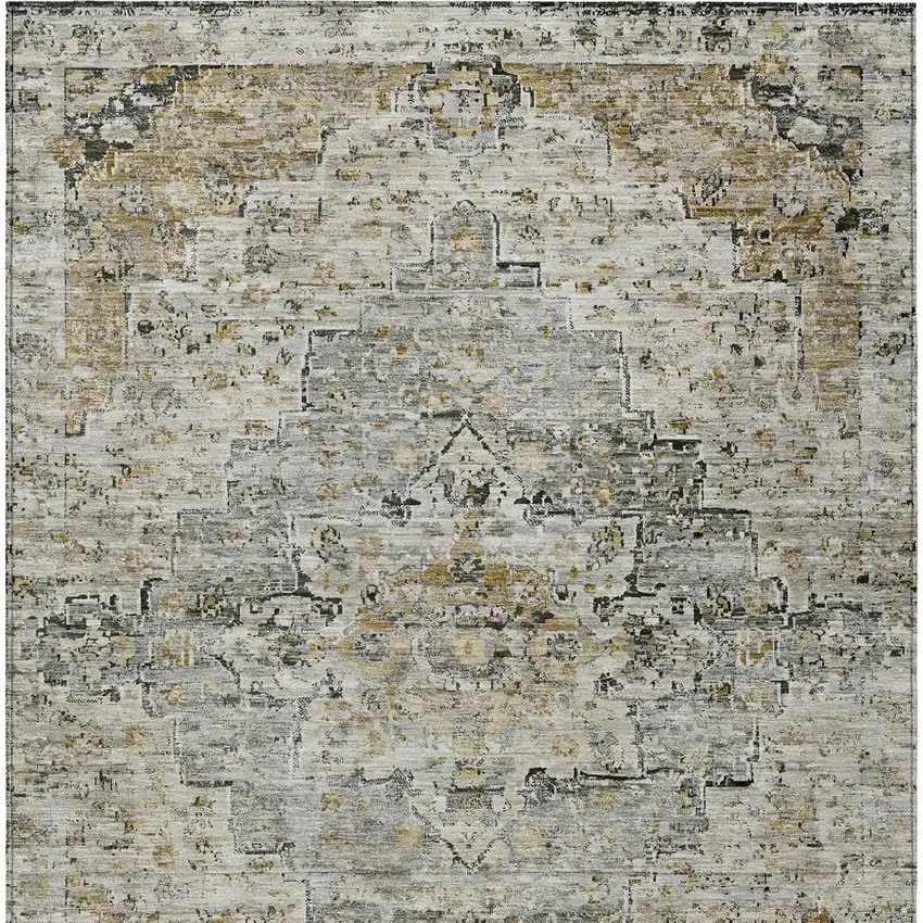 Taupe And Beige Medallion Washable Indoor Outdoor Area Rug Photo 4