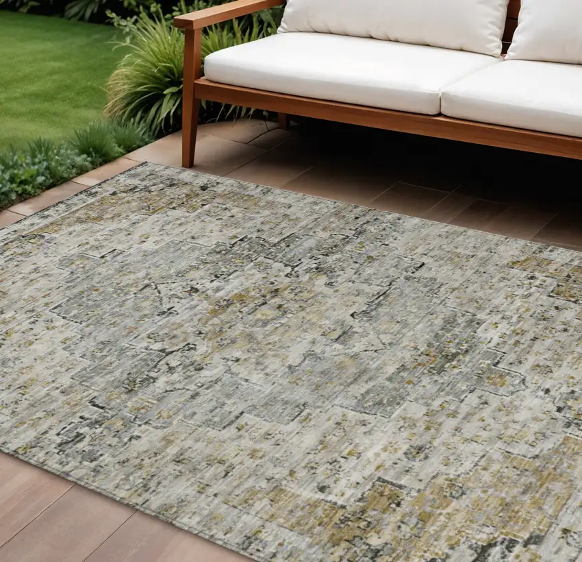 Taupe And Beige Medallion Washable Indoor Outdoor Area Rug Photo 2