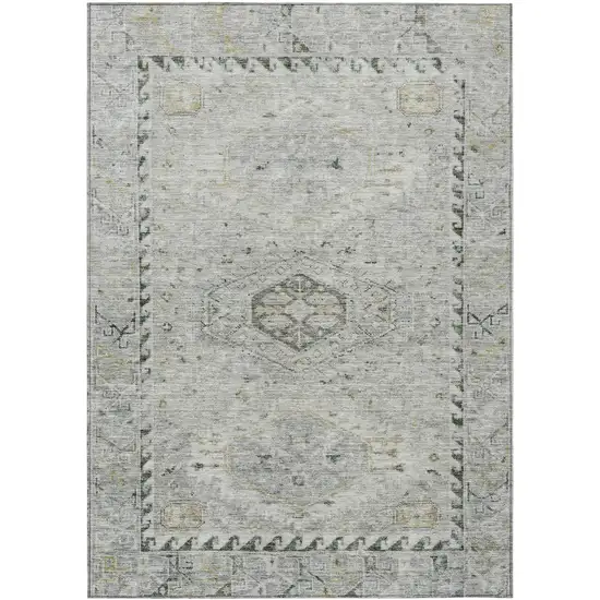 Taupe And Beige Medallion Washable Indoor Outdoor Area Rug Photo 1