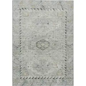 Photo of Taupe And Beige Medallion Washable Indoor Outdoor Area Rug