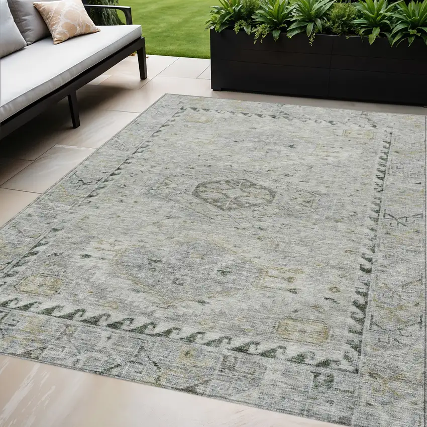 Taupe And Beige Medallion Washable Indoor Outdoor Area Rug Photo 1