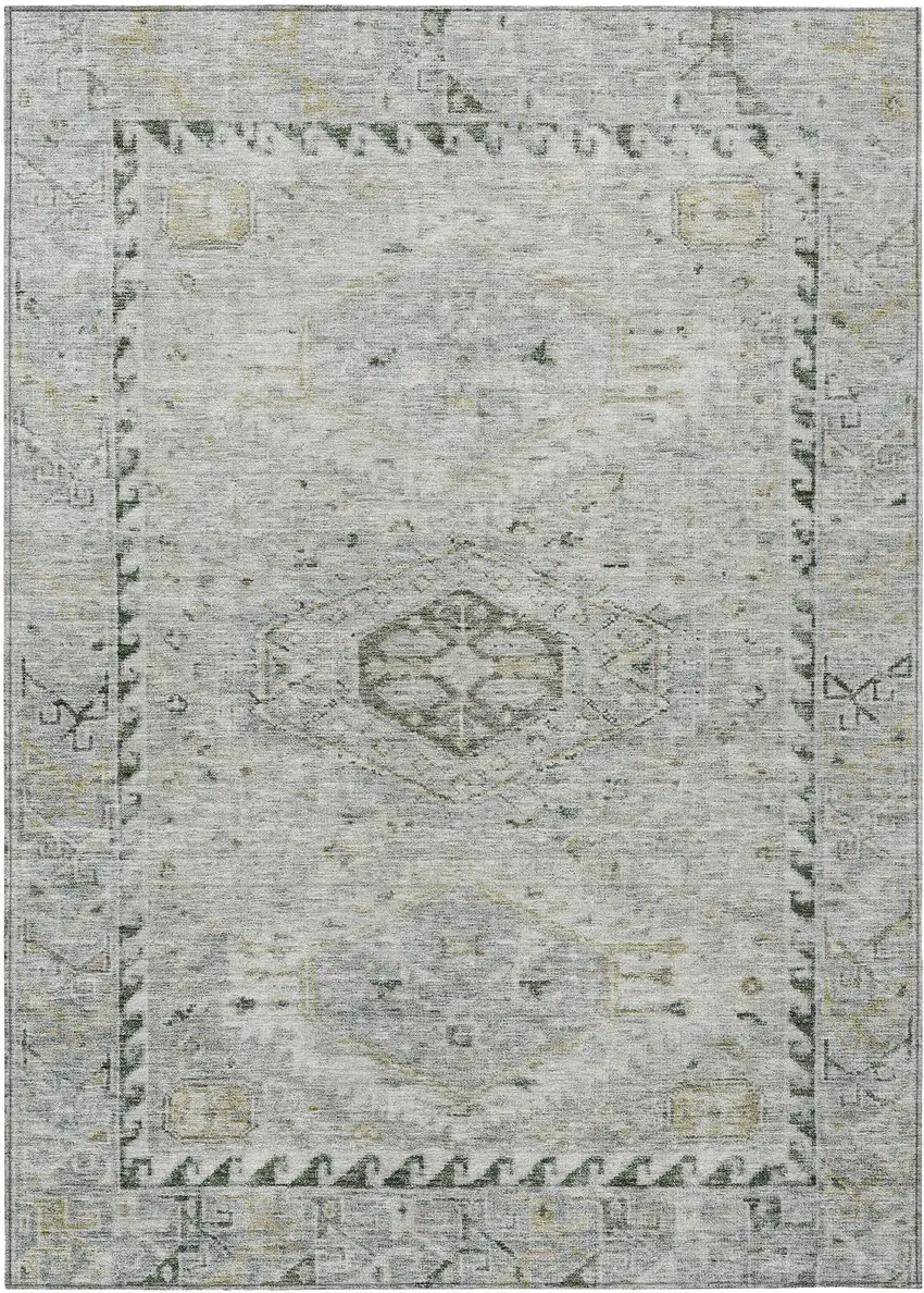 Taupe And Beige Medallion Washable Indoor Outdoor Area Rug Photo 1