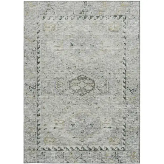 Taupe And Beige Medallion Washable Indoor Outdoor Area Rug Photo 2