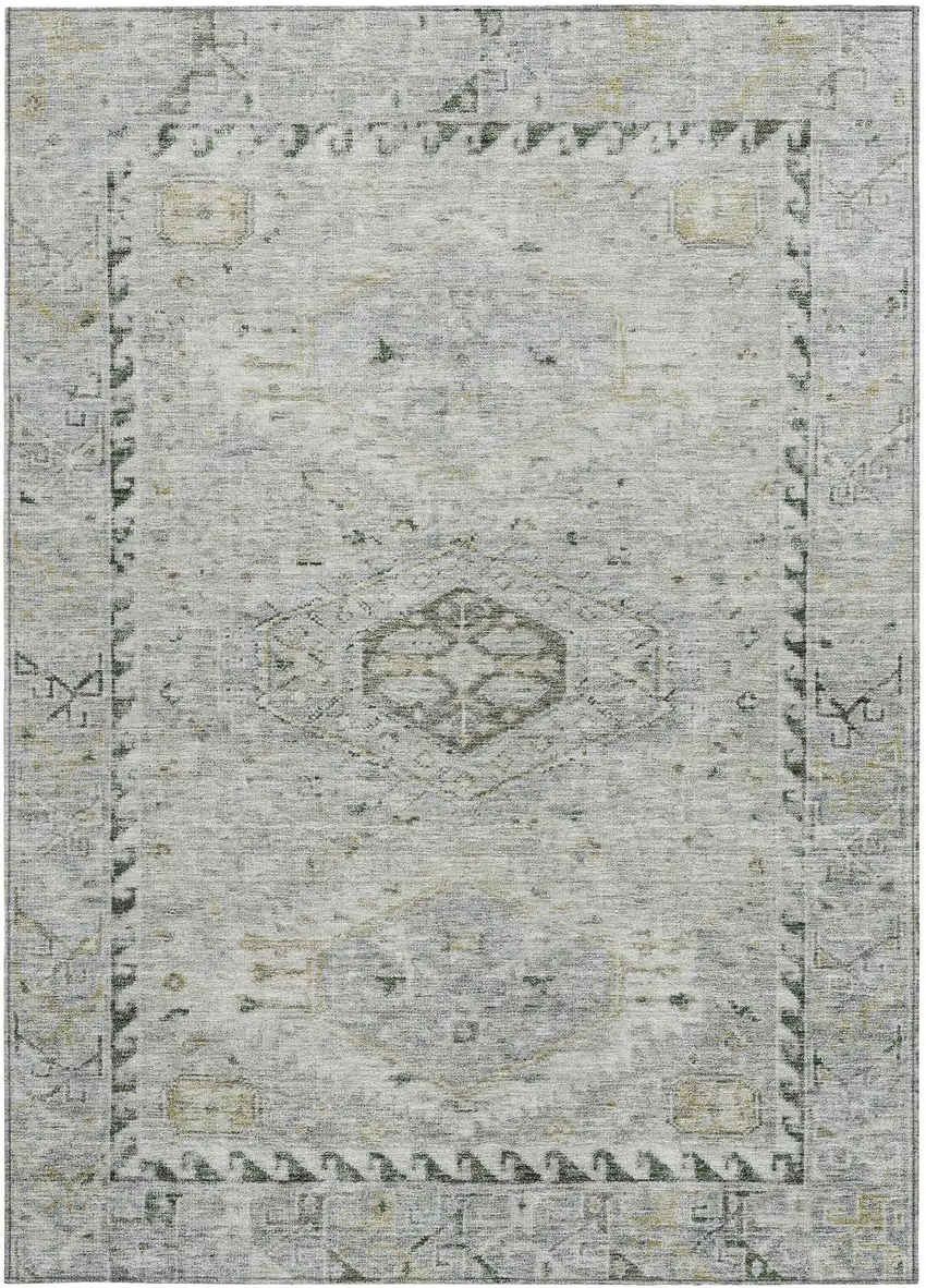 Taupe And Beige Medallion Washable Indoor Outdoor Area Rug Photo 2