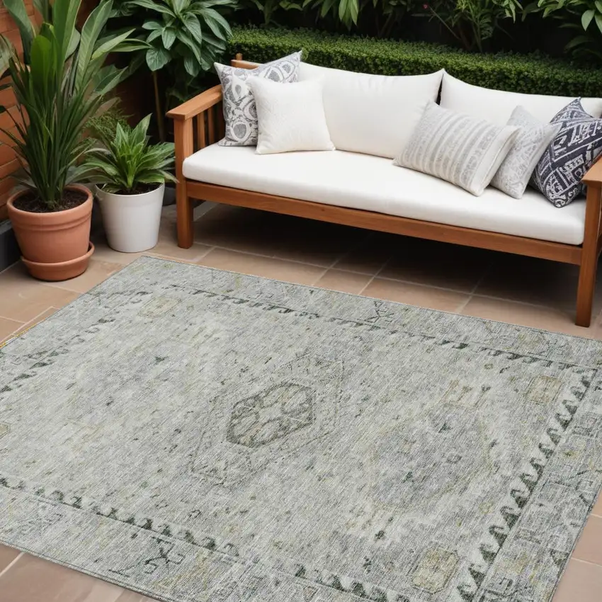 Taupe And Beige Medallion Washable Indoor Outdoor Area Rug Photo 1