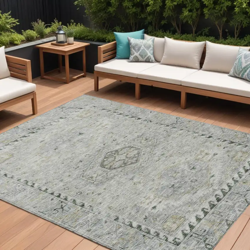 Taupe And Beige Medallion Washable Indoor Outdoor Area Rug Photo 1