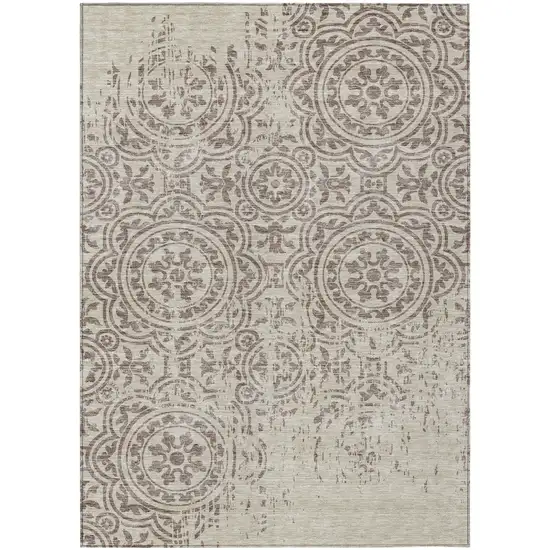 Taupe And Beige Medallion Washable Indoor Outdoor Area Rug Photo 2