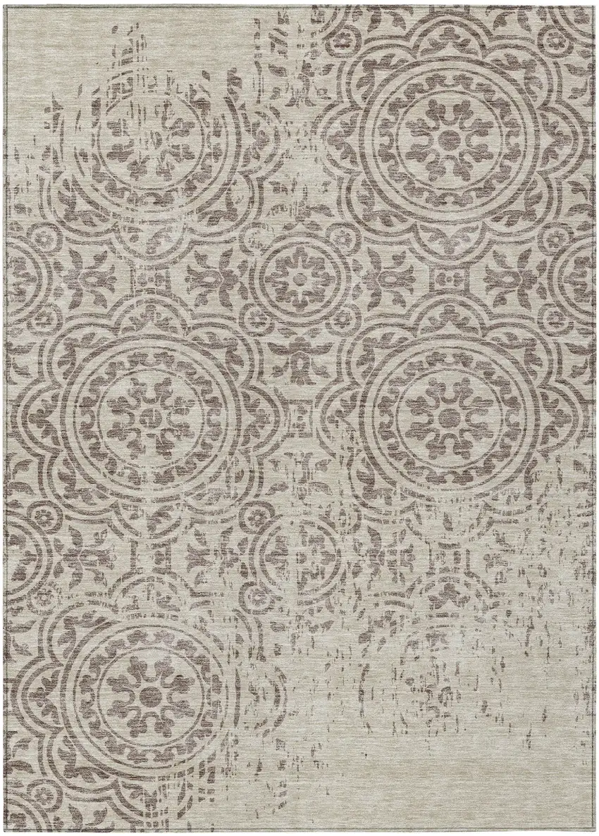Taupe And Beige Medallion Washable Indoor Outdoor Area Rug Photo 2