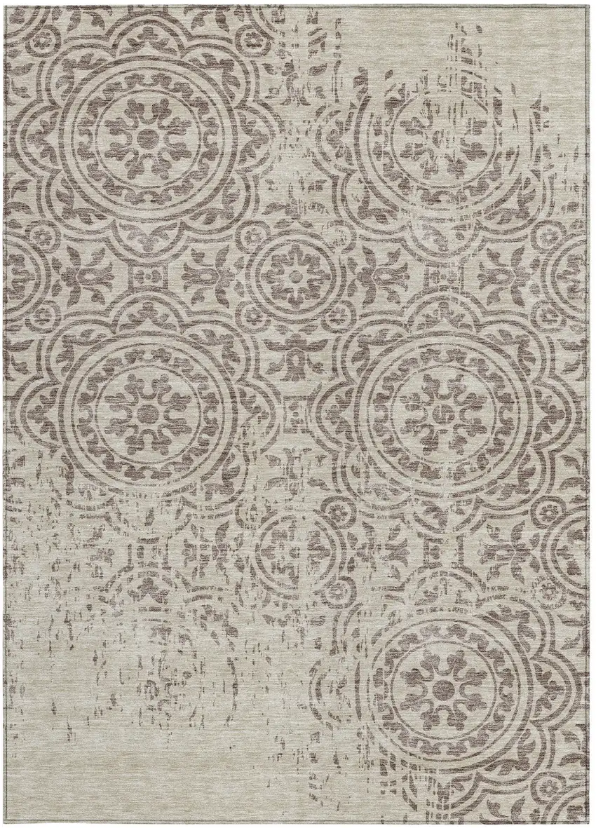 Taupe And Beige Medallion Washable Indoor Outdoor Area Rug Photo 6