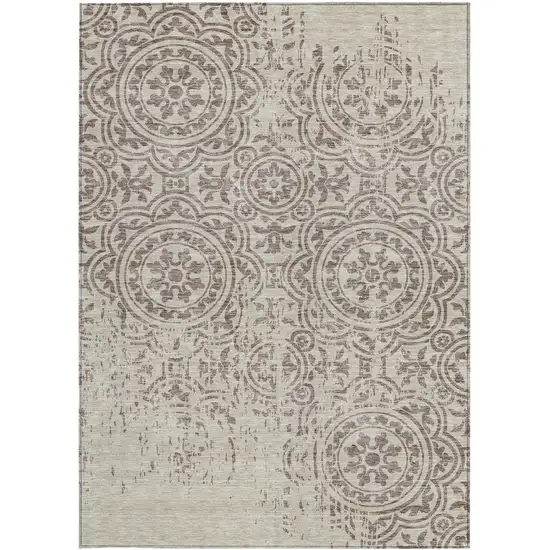 Taupe And Beige Medallion Washable Indoor Outdoor Area Rug Photo 6