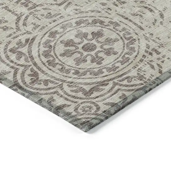Taupe And Beige Medallion Washable Indoor Outdoor Area Rug Photo 4