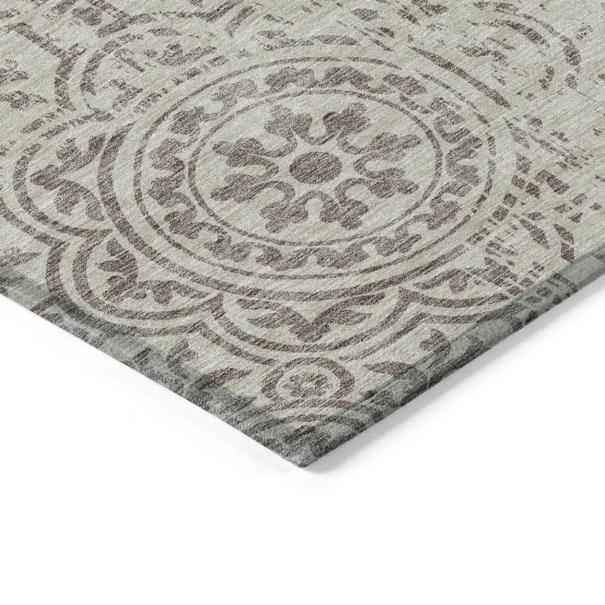 Taupe And Beige Medallion Washable Indoor Outdoor Area Rug Photo 4