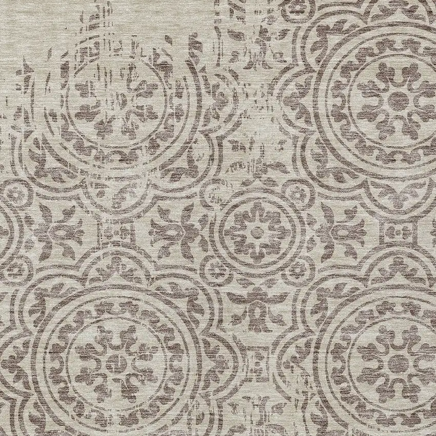 Taupe And Beige Medallion Washable Indoor Outdoor Area Rug Photo 4