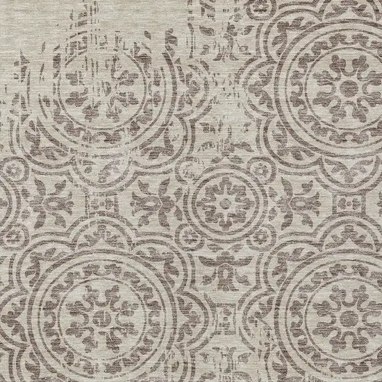 Taupe And Beige Medallion Washable Indoor Outdoor Area Rug Photo 4