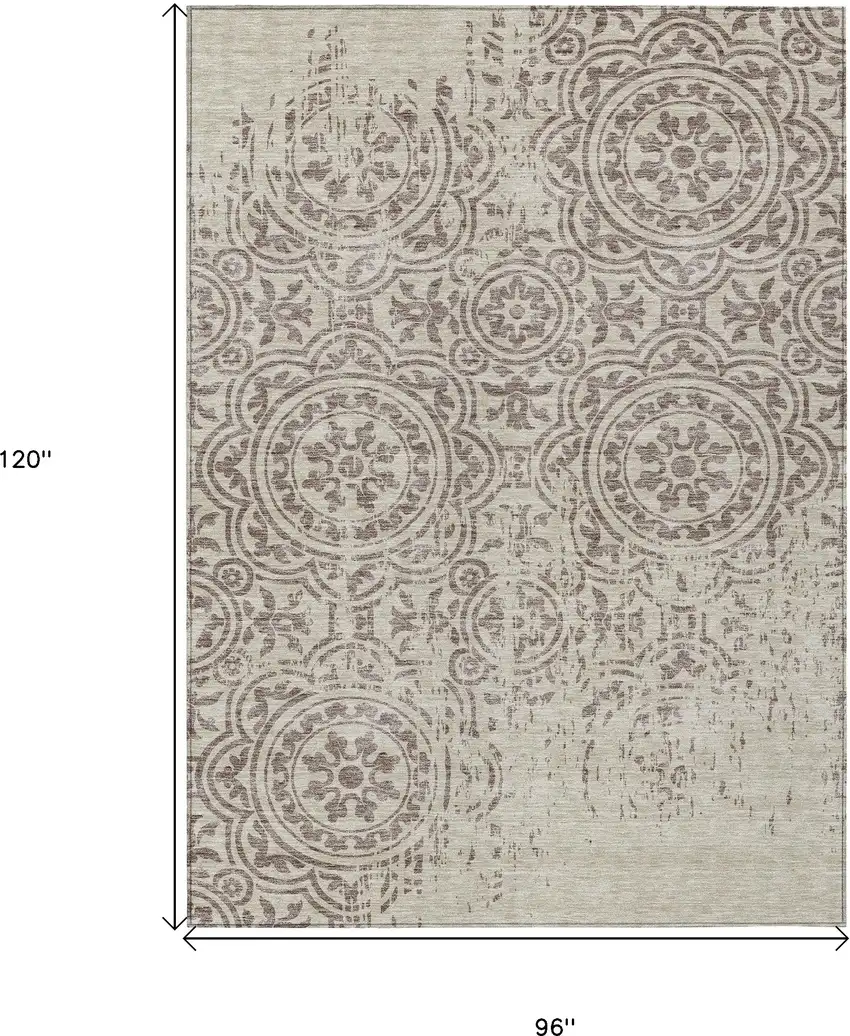 Taupe And Beige Medallion Washable Indoor Outdoor Area Rug Photo 3