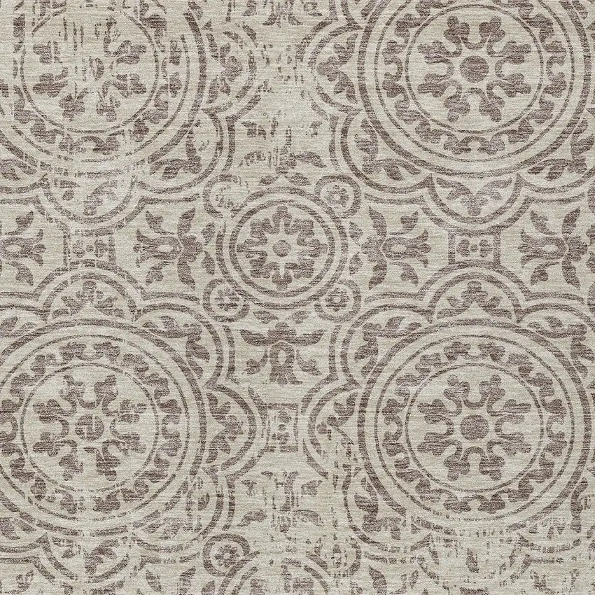 Taupe And Beige Medallion Washable Indoor Outdoor Area Rug Photo 6
