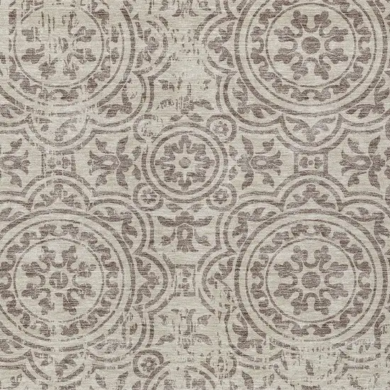 Taupe And Beige Medallion Washable Indoor Outdoor Area Rug Photo 6
