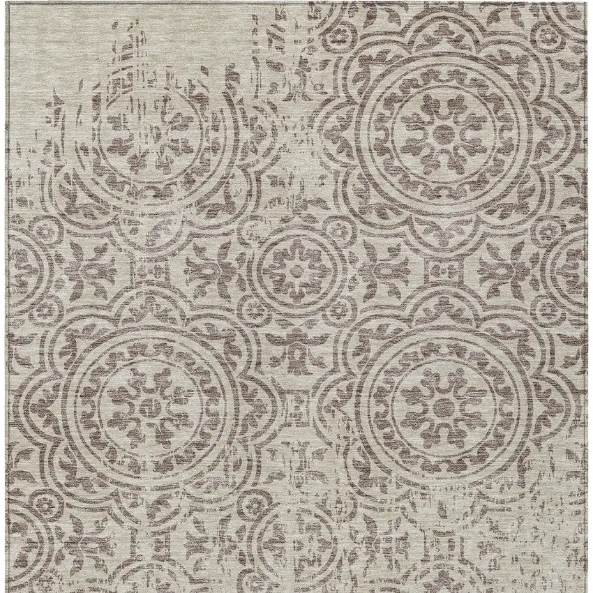 Taupe And Beige Medallion Washable Indoor Outdoor Area Rug Photo 5