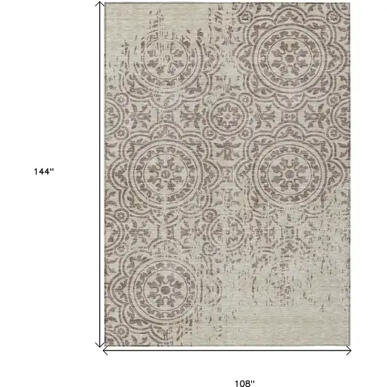 Taupe And Beige Medallion Washable Indoor Outdoor Area Rug Photo 3