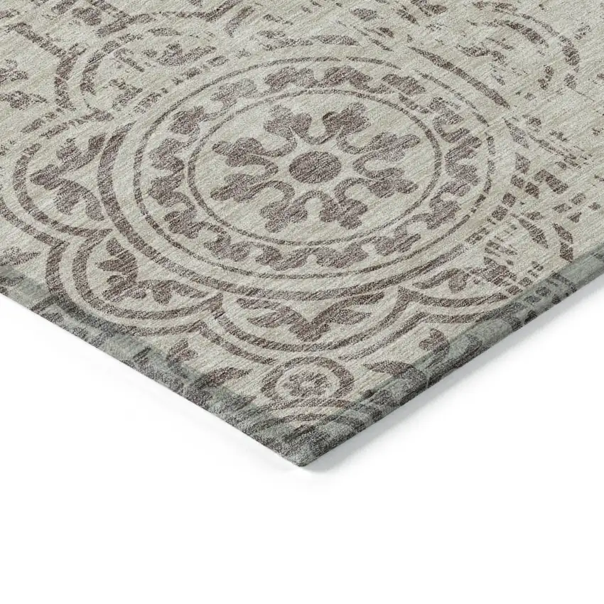 Taupe And Beige Medallion Washable Indoor Outdoor Area Rug Photo 3