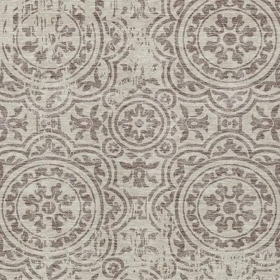 Taupe And Beige Medallion Washable Indoor Outdoor Area Rug Photo 4