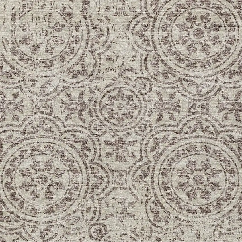 Taupe And Beige Medallion Washable Indoor Outdoor Area Rug Photo 4
