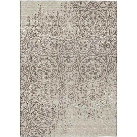 Taupe And Beige Medallion Washable Indoor Outdoor Area Rug Photo 2